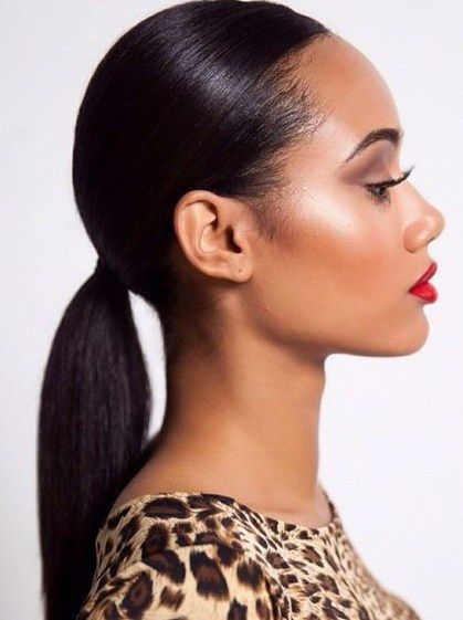 side view of a lady rocking low ponytail