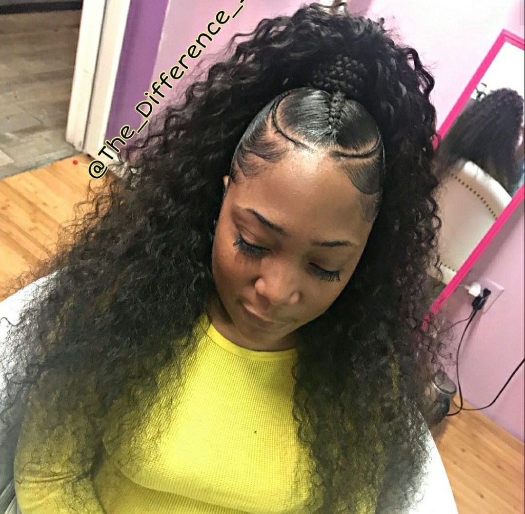 lady wearing weave ponytail hairstyle at a hair salon