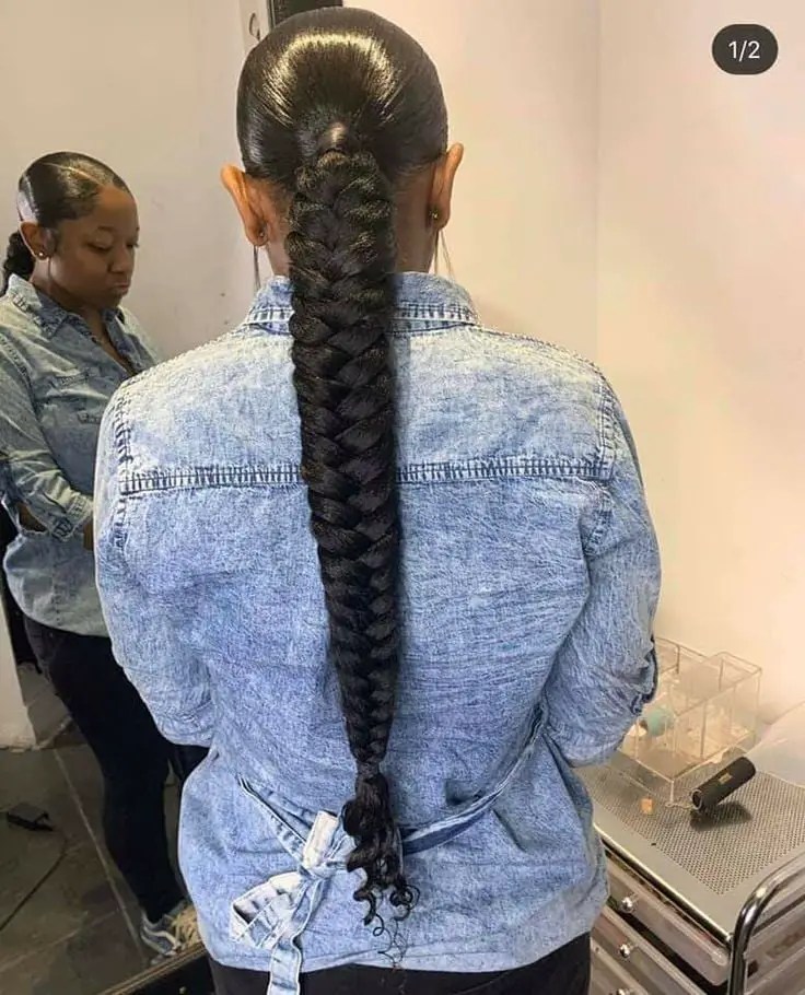 back view of a lady's braided ponytail