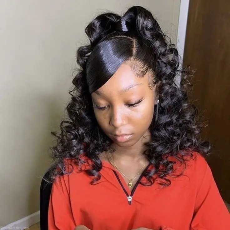 lady lady wearing half-up, half-down ponytail hairstyle