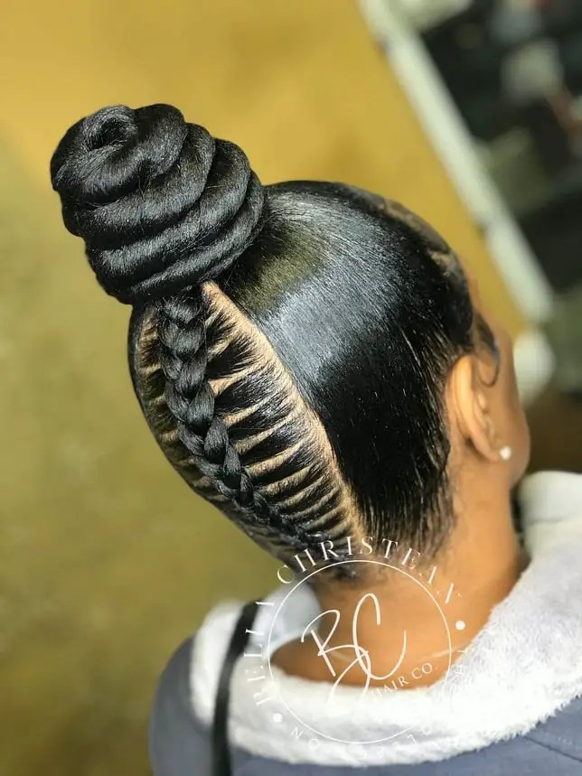 lady rocking part-braided high ponytail style