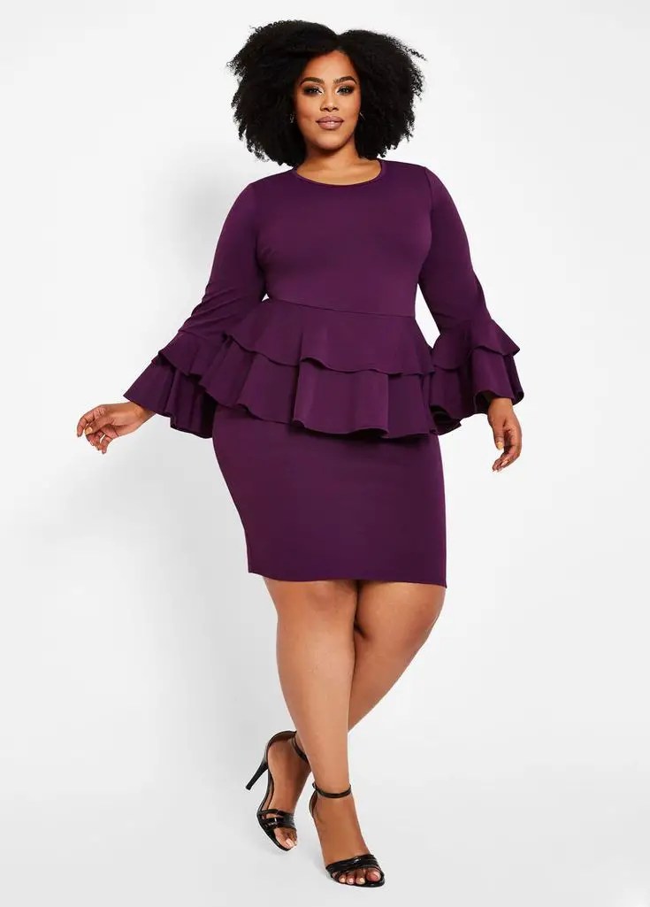 lady in purple peplum top dress - Outfits for Ladies with Big Belly