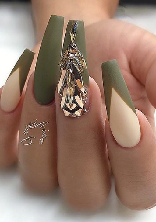 brown and cream false nails