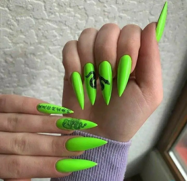 lemon green fashion nails and fingers