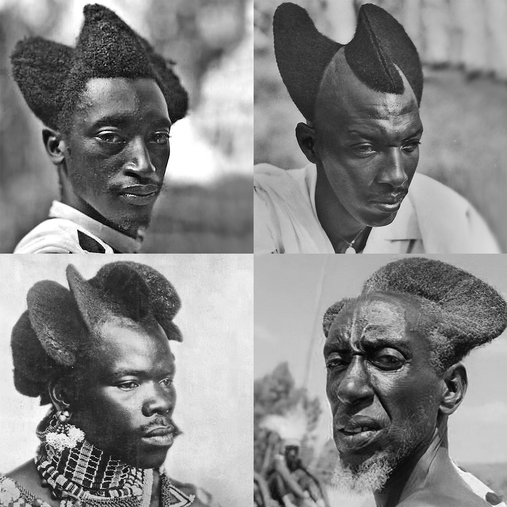 Rwandan men wearing amasunzu hairstyle