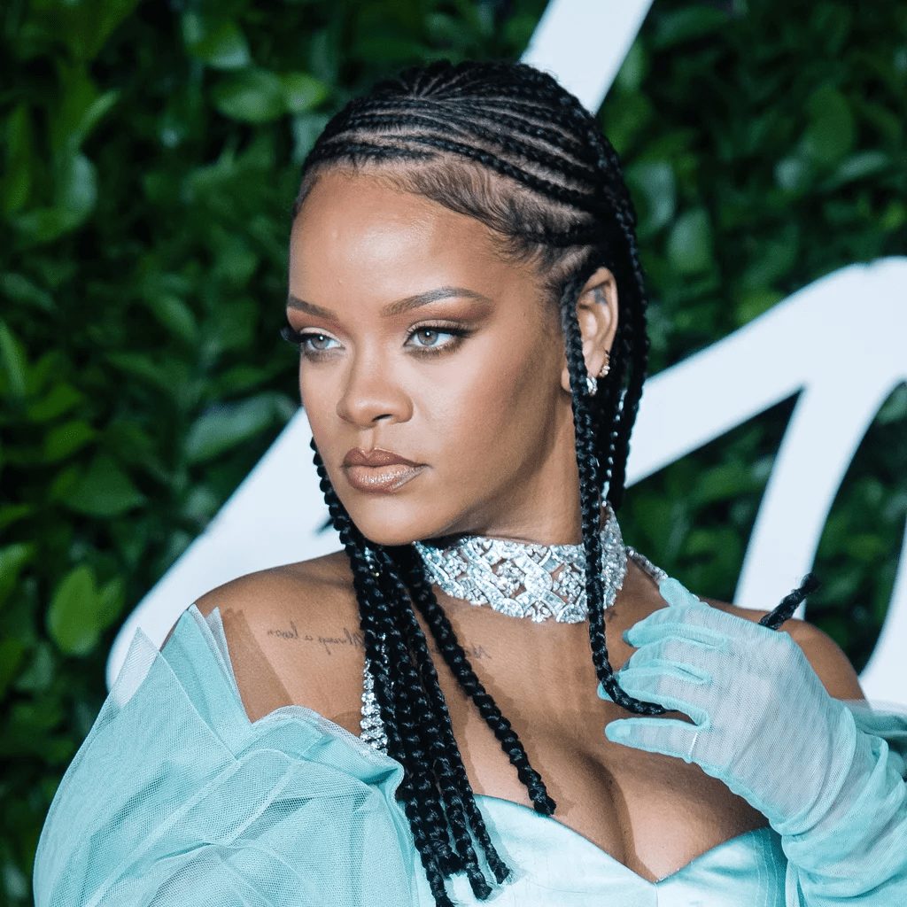 Rihanna rocking cornrows at an event