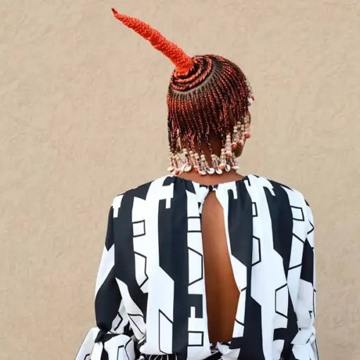 Back view of a Zulu top knot hairstyle