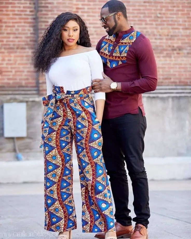 wife and husband wearing touches of ankara