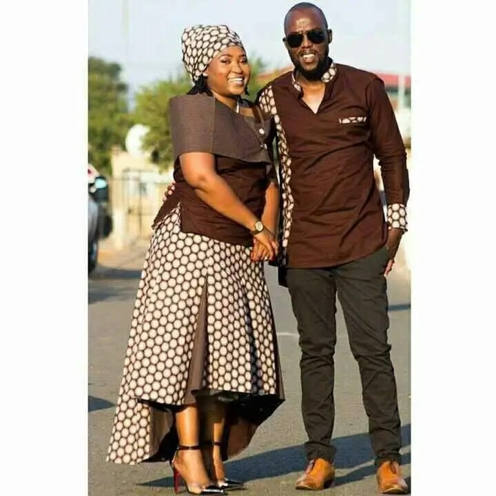 man and wife rocking matching outfit with touches of ankara