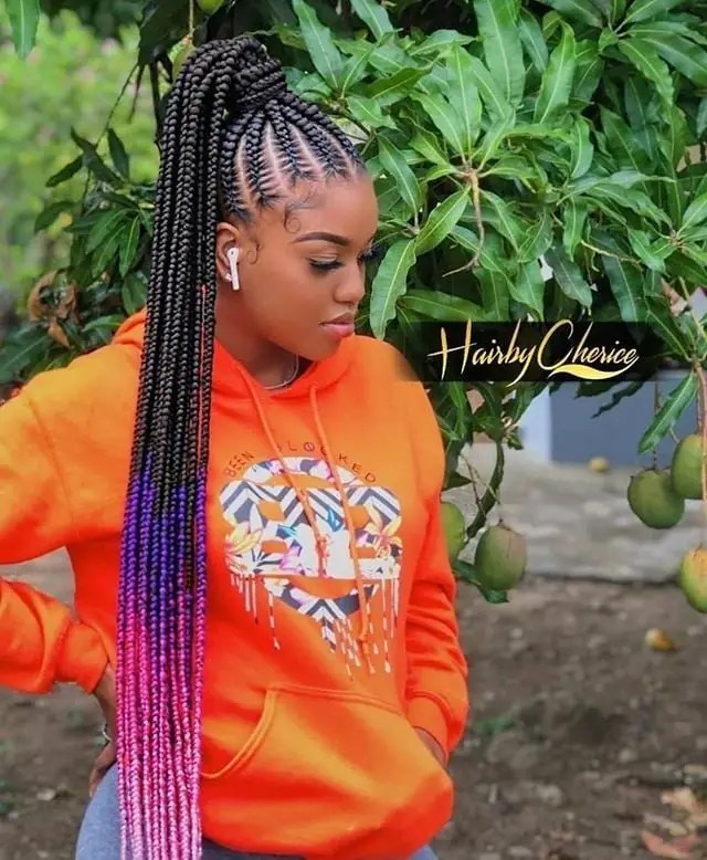 lady rocking colorful braided ponytail