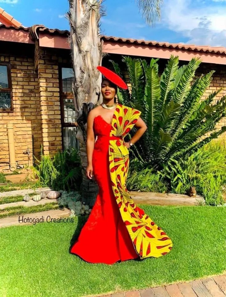 lady rocking ankara and red plain material