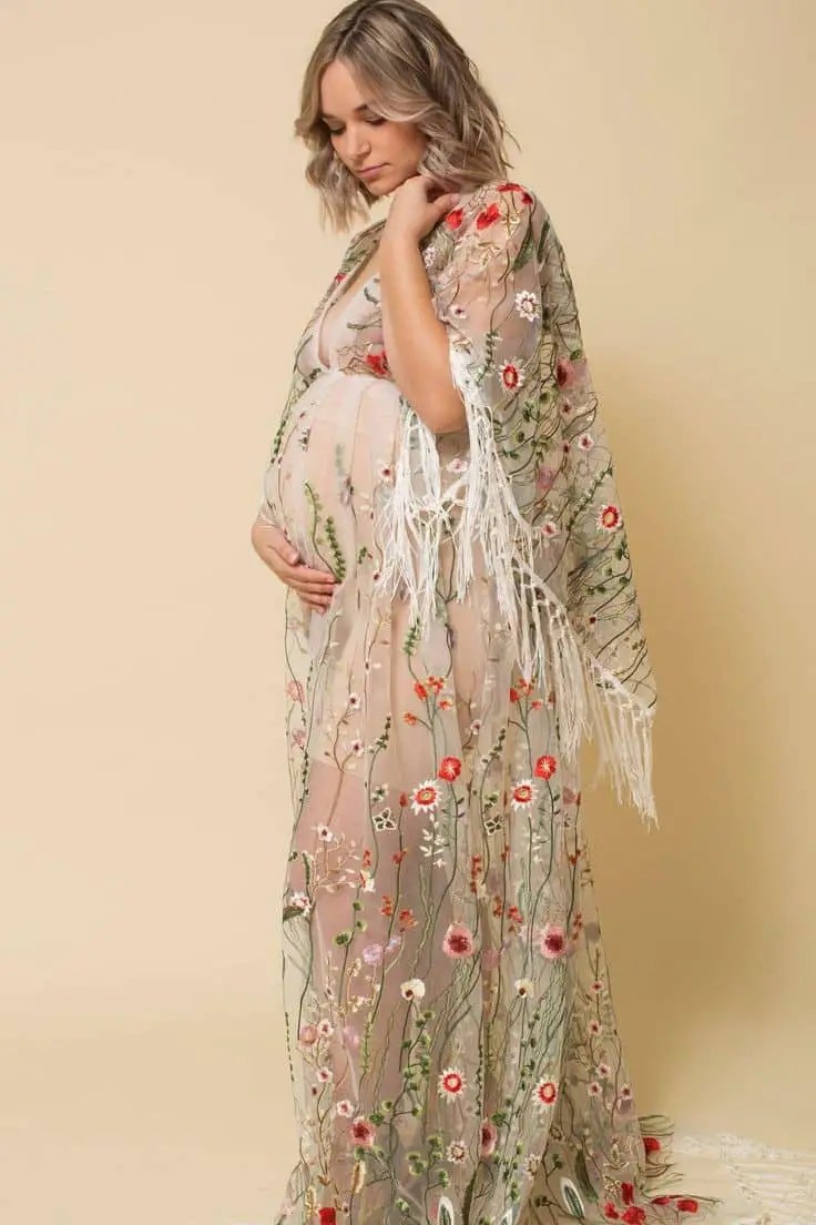 lady wearing sheer maternity gown