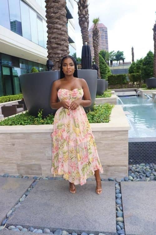 Woman wearing a midi dress for a birthday event
