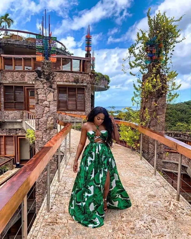 Woman wearing ankara maxi dress for birthday event