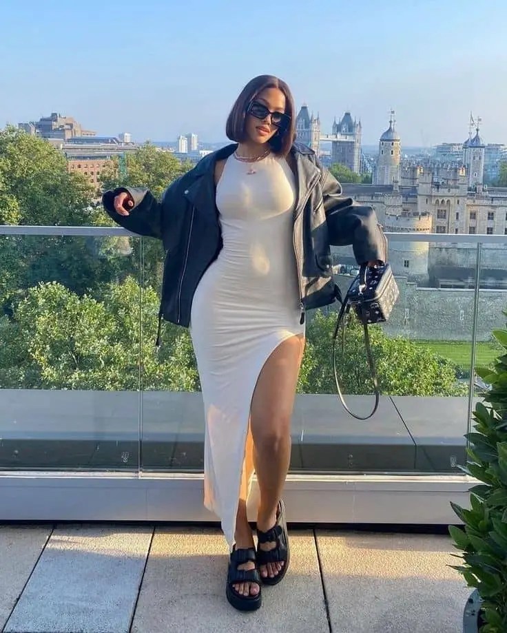 A woman wearing a layered dress as a birthday outfit