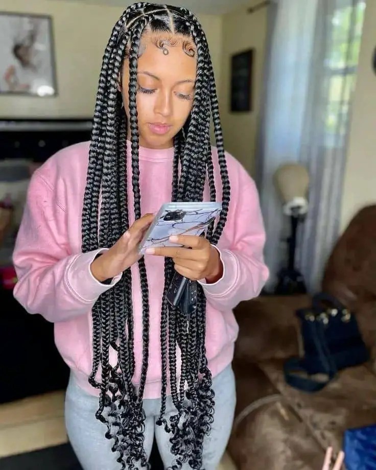 Woman wearing long braided hair with extensions
