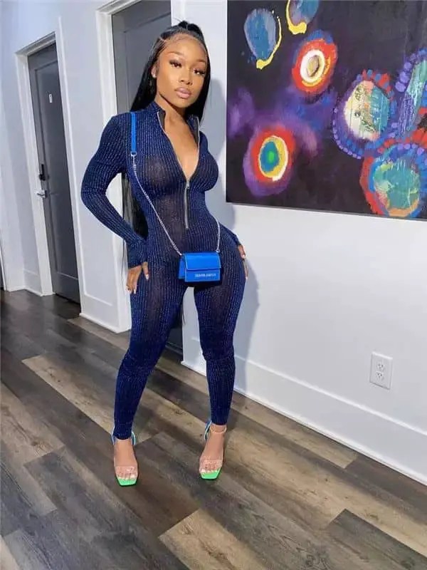 Woman wearing a blue jumpsuit