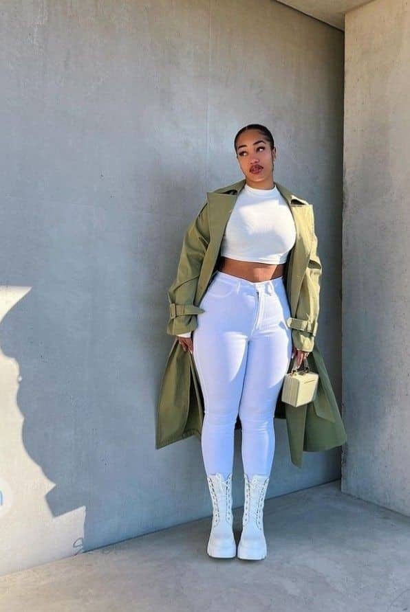 Woman wearing jeans and layered top