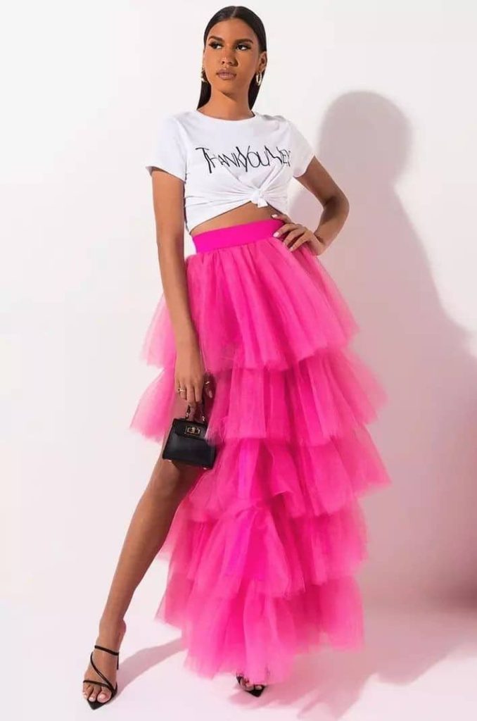Woman wearing pink tulle