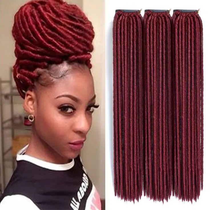 Woman wearing a red fake loc