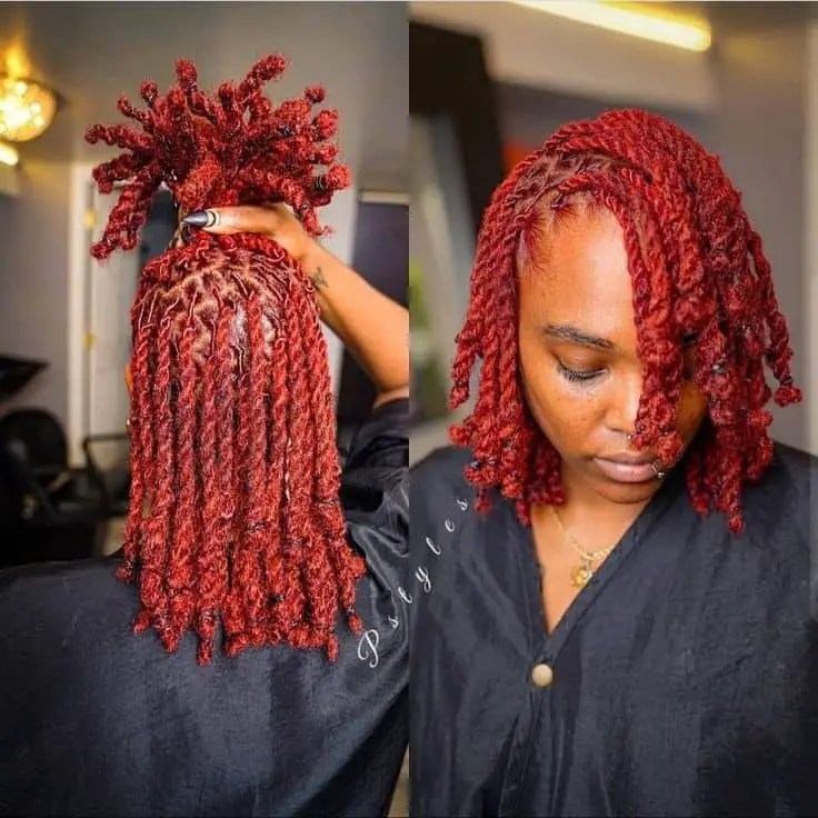 lady wearing red Senegalese twists