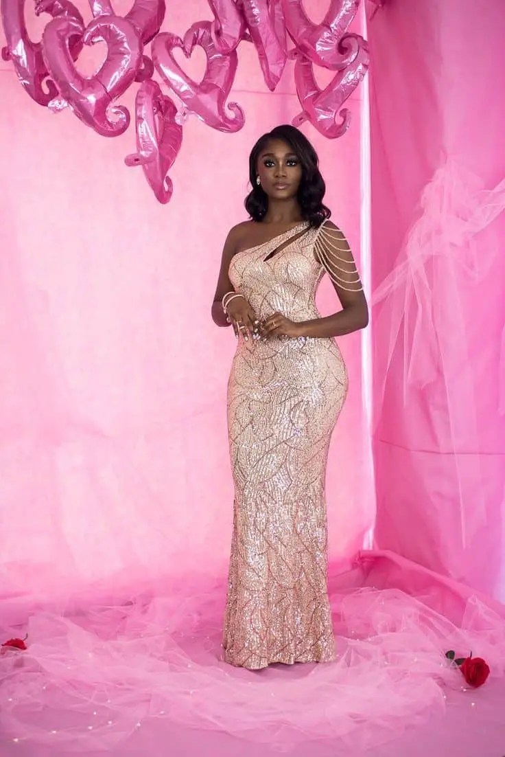 Woman wearing a sequin dress