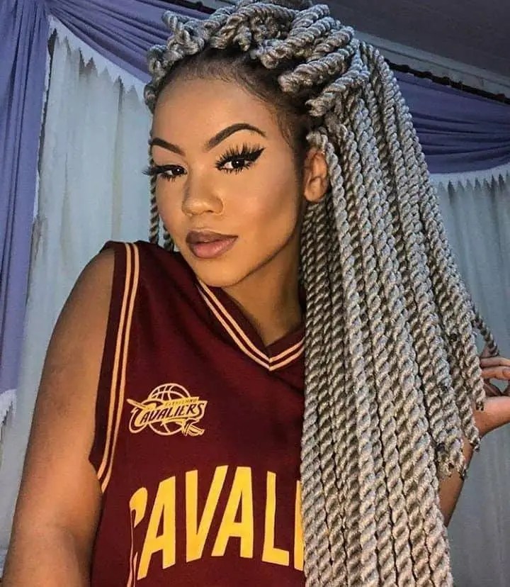 Lady Locking White Senegal Twist Hairstyle