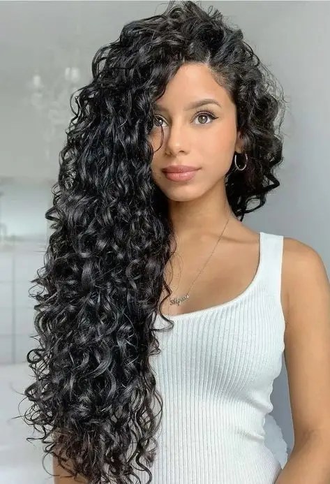 Pretty woman with long curly hair