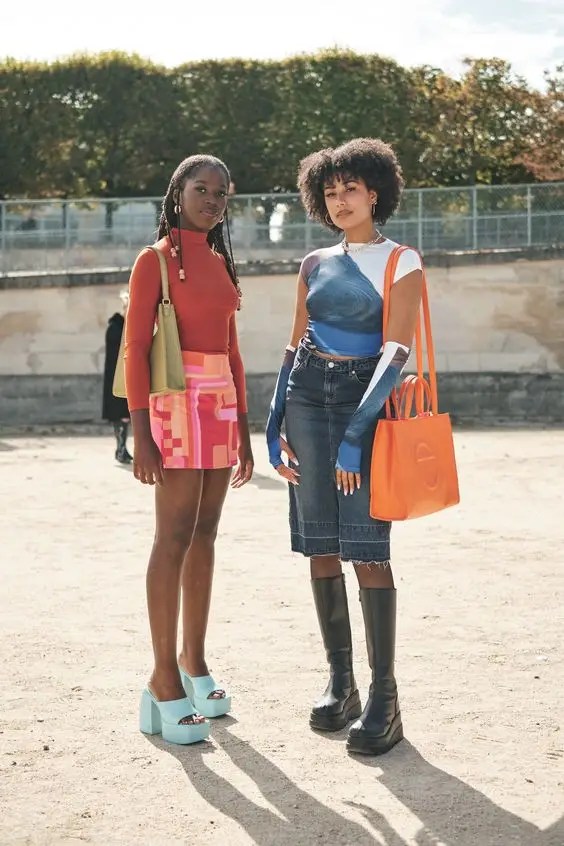 Two women wearing street fashion