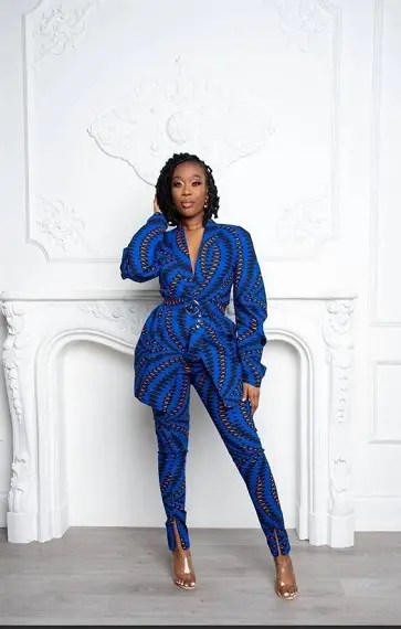 Woman in ankara suit in church
