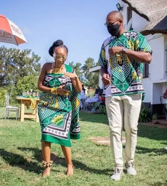 Couple wearing modern Swazi traditional clothing