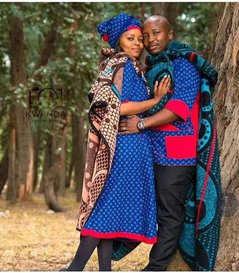 Couple wearing traditional Sotho costumes