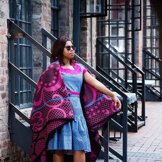 Lady in the Strea Traditional Sotho Blanket