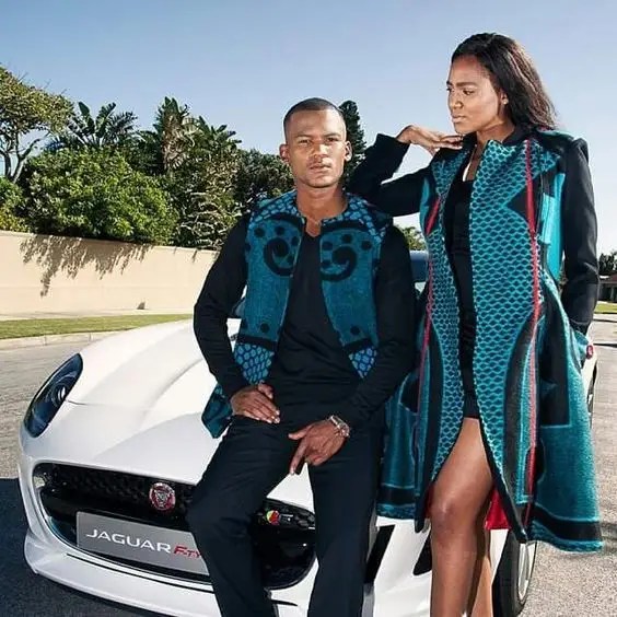 Modern couple rocking soto fabric in their outfits