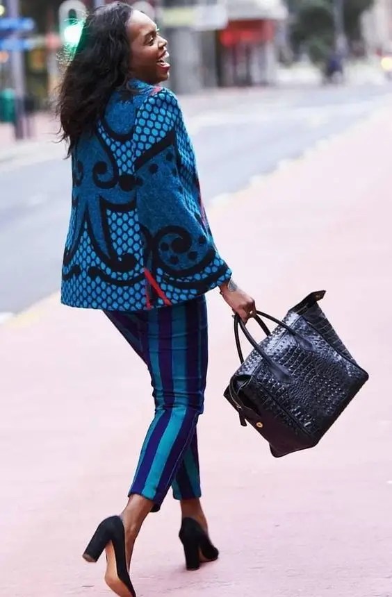 Woman wearing Sotho fabric top