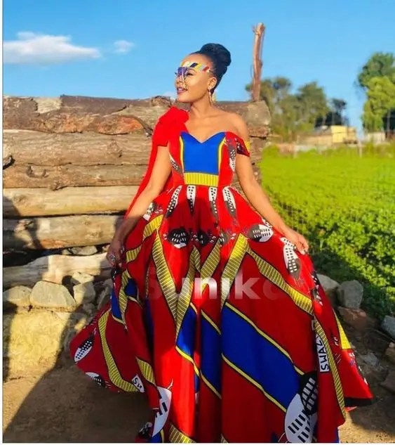 Beautiful woman in modern Swazi traditional attire
