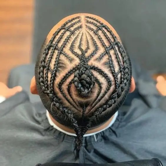 Top view of man's spider braid