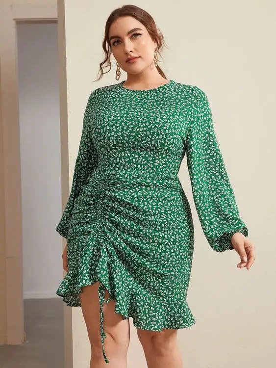 beautiful woman in green floral dress