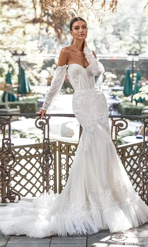 Bride wearing a beautiful corset wedding dress