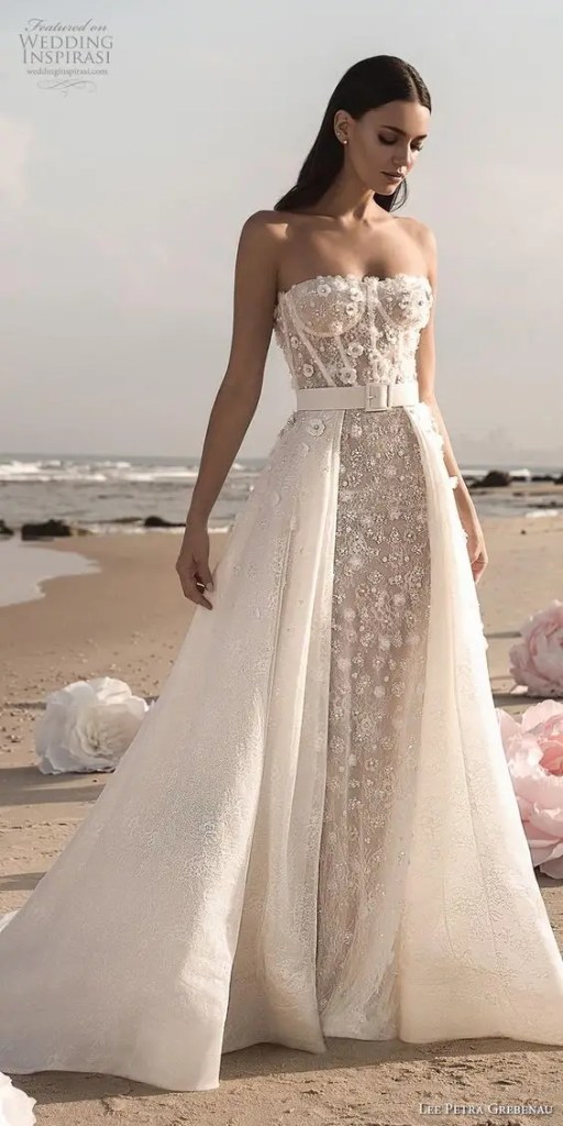 Woman wearing open corset wedding dress
