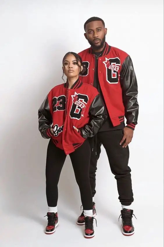 Couple wearing streetwear as valentines day outfits for couples