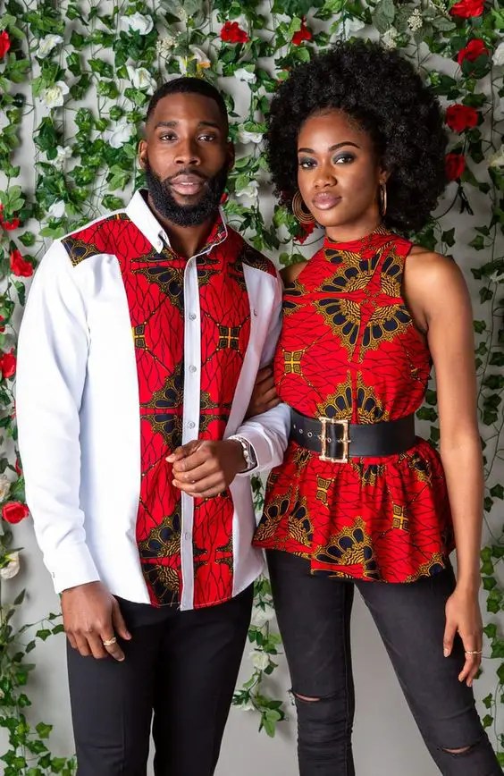 couple wearing ankara tops as valentines day outfits for couples