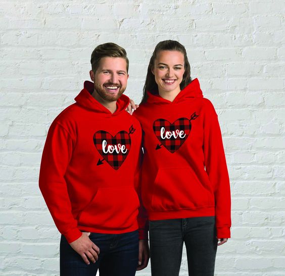 couple wearing red hoodie as valentines day outfit idea