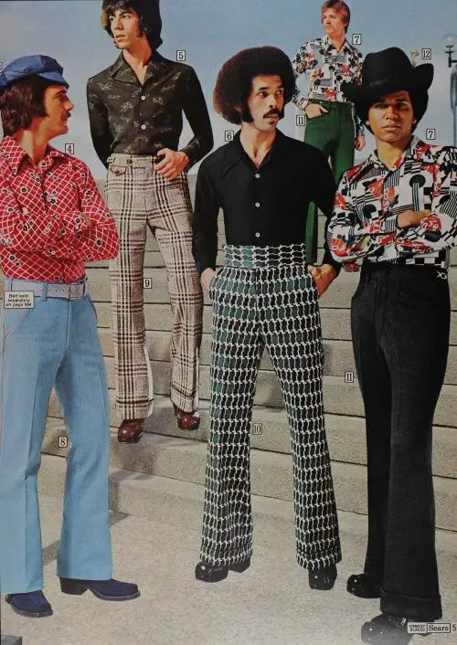 Group of men in men's 70s outfits