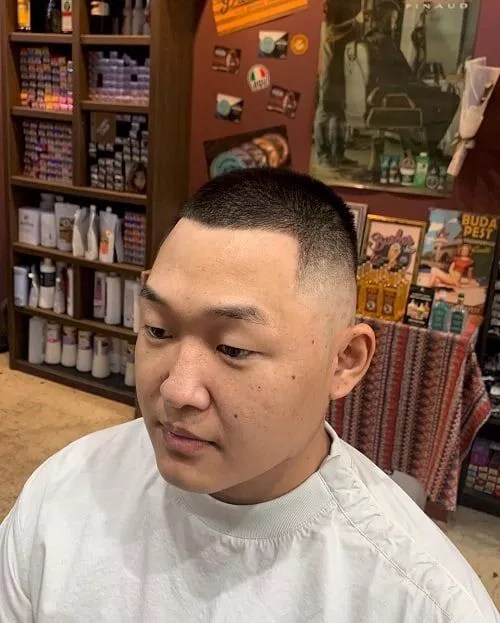 Asian man wearing trendy hairstyle with fade