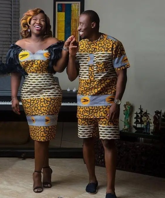 A man and woman rocking ankara fabric as African traditional dresses