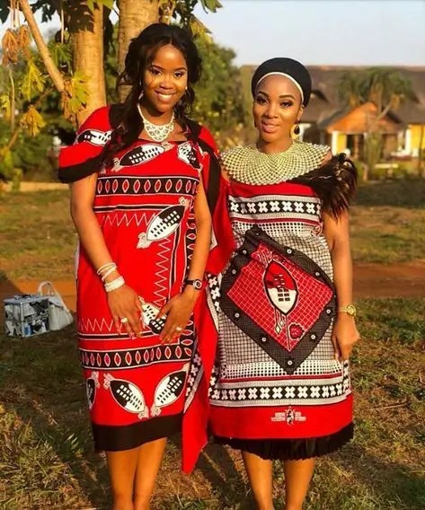 Two women wearing swazi african traditional dress