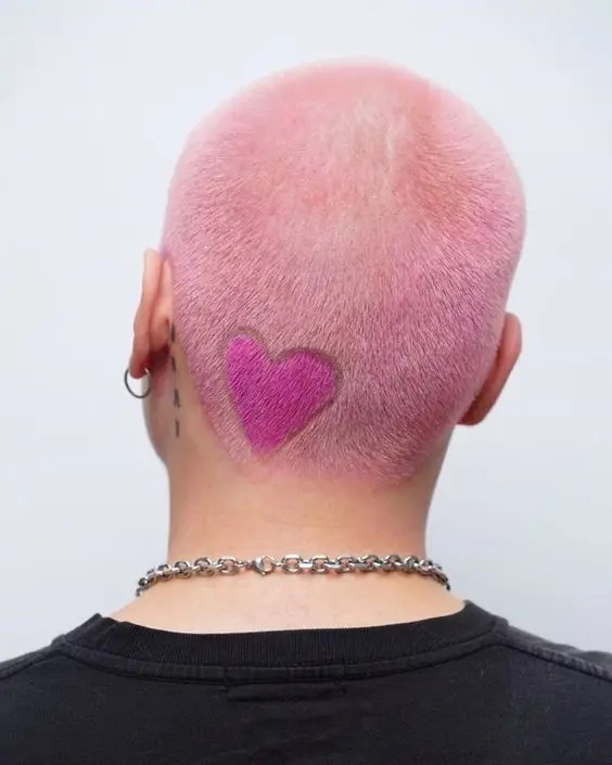 Heart-shaped pink buzz cut on the back