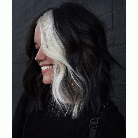 Black hair with silver blonde highlights