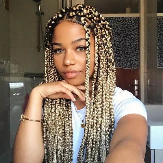 Gorgeous blonde braids with black stripes